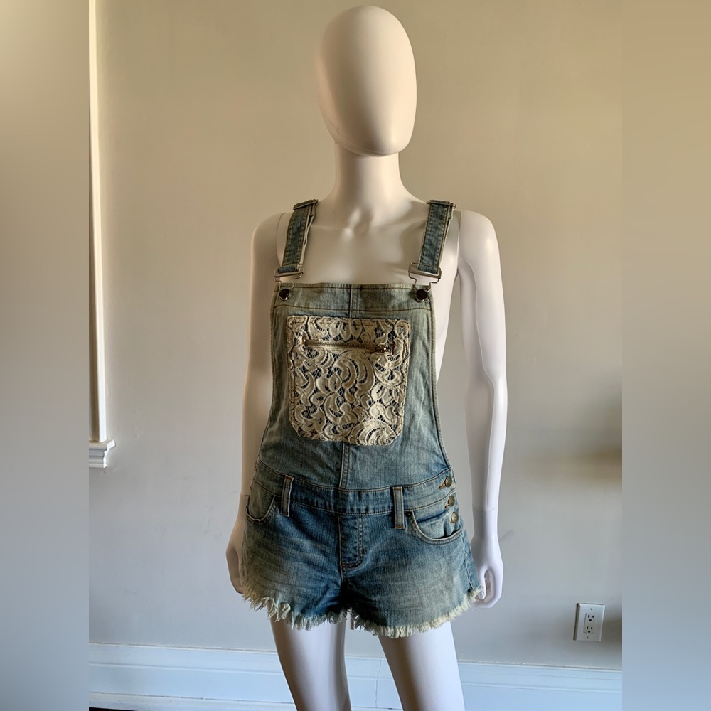 Guess Frayed Lace Overall Shorts